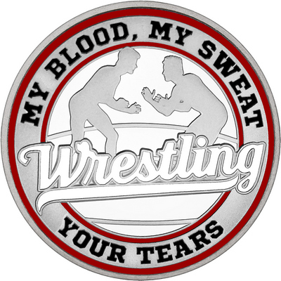 White "Wrestling" with Maroon Outer Circular Borders